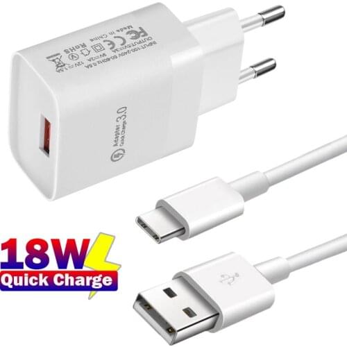 Quick Charge 3.0 18W Fast Charger Wall Charger Type C Cable For Xiaomi Mi 11 Samsung A51 A52 iPhone QC 3.0 Phone Charge Adapter