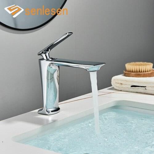 Senlesen Basin Faucets Mixer Bathroom Water Tap Brass Hot and Cold Water Faucet Deck Mount Torneira