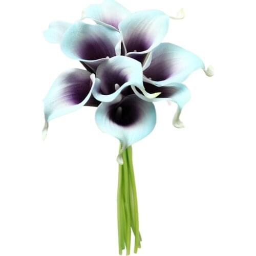 Wedding Flower Artificial Mini Calla Party Home Fake Real Touch Holding Flowers White And Blue Bouquet 35CM Size Decor