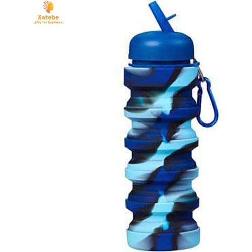 Outdoor Foldable Water Bottle Leakproof Fold Silicone Cute Kids Cup with Straw Hiking Camping 500ml/17oz