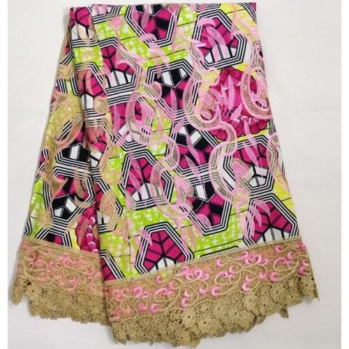 Party Q new fashion ankara wax lace fabric 6yards african nigerian 100% cotton wax print fabric guipure lace with wax fabric