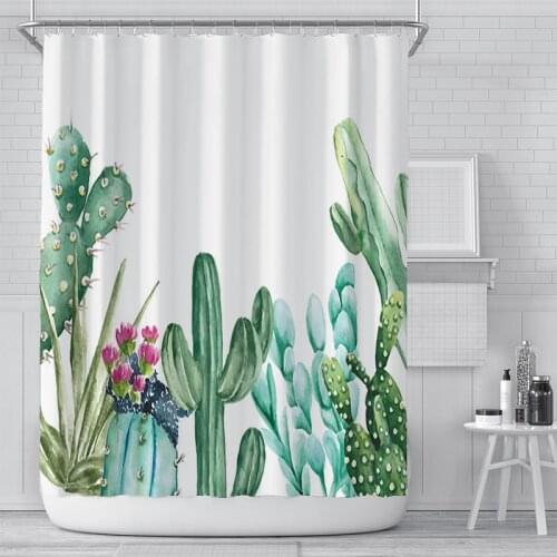 Cactus Shower Curtains with Hooks Green Plant Bath Curtain For Bath Bedroom Waterproof Shower Curtains 180x180cm