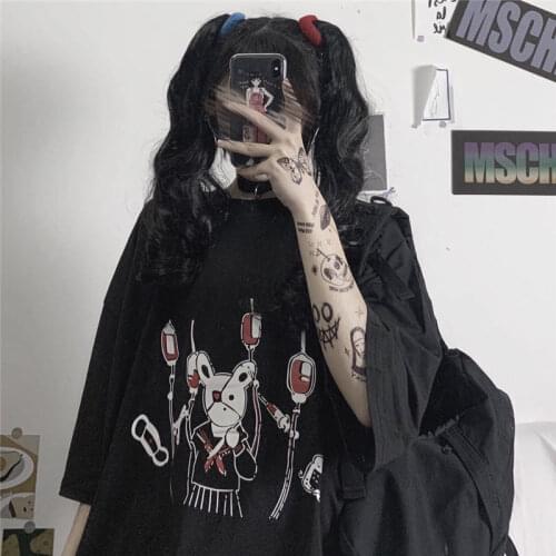 Gothic Punk Summer Loose Vintage women tshirt Ulzzang rabbit Street Harajuku cartoon Print Short Sleeve dropshipping clothes