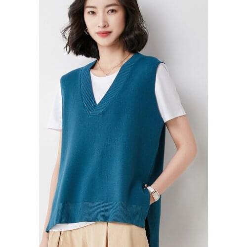 2021 Retro Black Knitted Sweater Vest Female Spring and Autumn Korean Loose Waistcoat Jacket Tide 60116