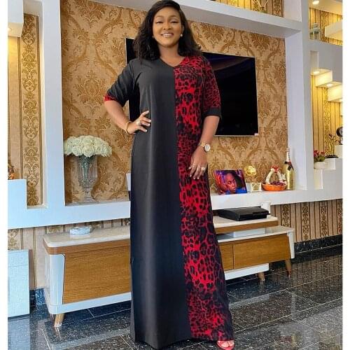 Maxi Dresses African Dress For Women 2020 Casual Plus Size Slim Leopard Patchwork Color Elegant Sexy Long Dress Africa Clothing
