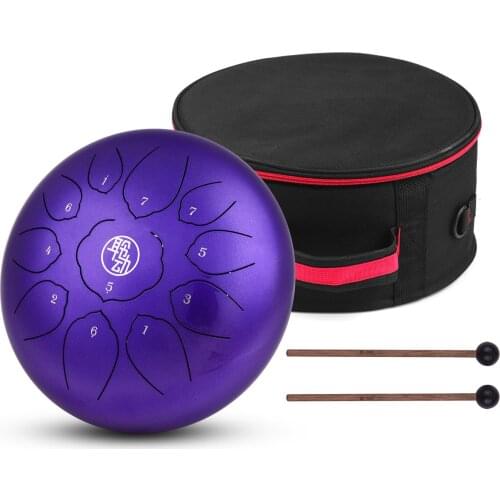 11 Inch Steel Tongue Drum Hangpan Drum 11-Notes C-Key Percussion Instrument with Mallets Drum Bag Wiping Cloth