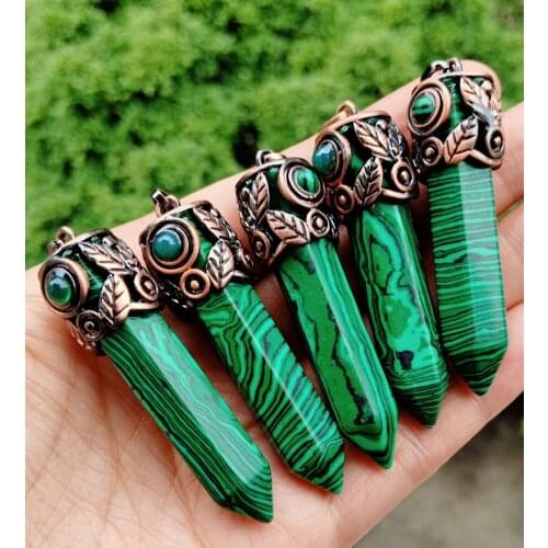 5pcs Malachite Stone Pendants Eye Hexagon point Energy Reiki Healing Amulet Wholesale
