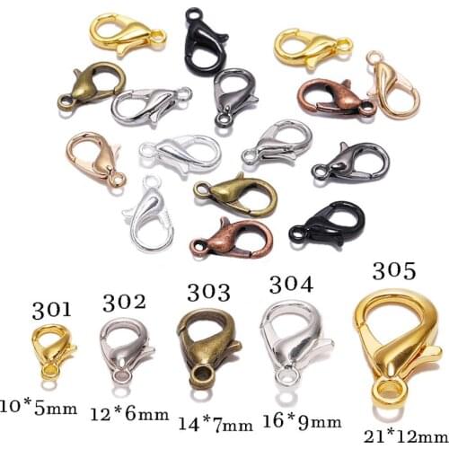 50pcs/lot 10 12 14 16mm Gold Alloy Lobster Clasp Hooks Findings Connector For jewelry Making DIY Necklace Chain Supplies