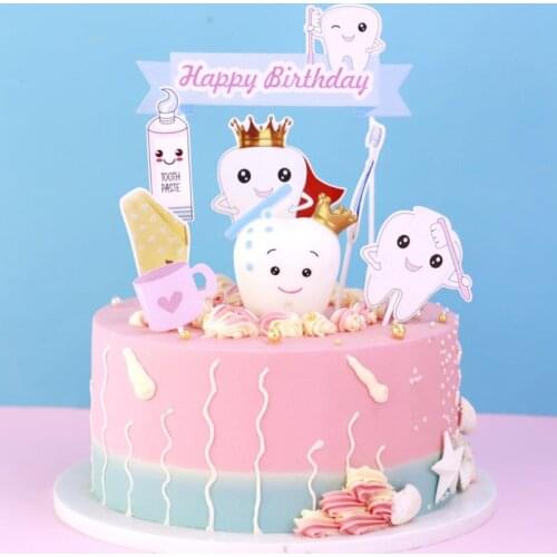 8pcs/set Cute Baby Tooth Cake Cupcake Toppers Baby Shower Happy Birthday Party Girls Boy Cake Decor Gift