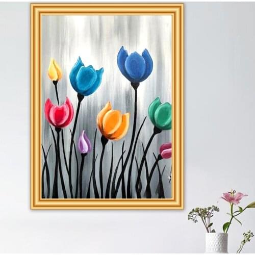 Full Drill 5D Diamond Painting Colored Flower DIY Cross Stitch Kit Diamond Embroidery Mosaic Art Picture Of Rhinestones Decor