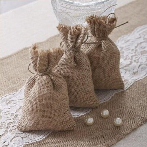 Free Shipping 100pcs/lot Wedding Natural Hessian Burlap Rustic Gift Candy Pounch Bag Storage Bags Wedding Decorations