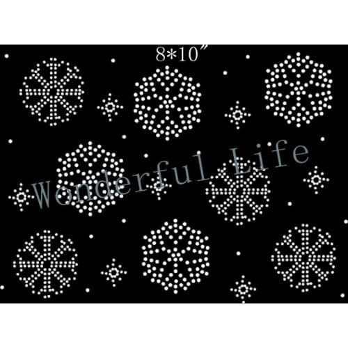 Free Shipping snowflake flower dots rhinestone Iron On bling transfer with hot design dot for clothing