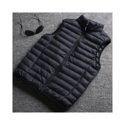 Black Winter Down Vest for Men Autumn Lightweight Sleeveless Jacket Fashion Stand-up Collar Large Size Loose Mens Waistcoat