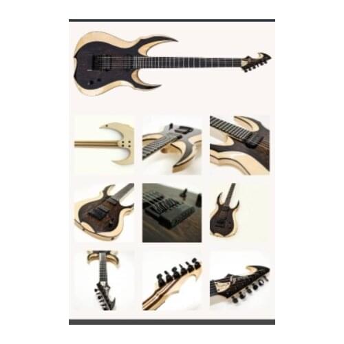 Customized electric guitar see image,body 3 layers,neck 7 pieces wood joined, special headstock and body shape.with black parts