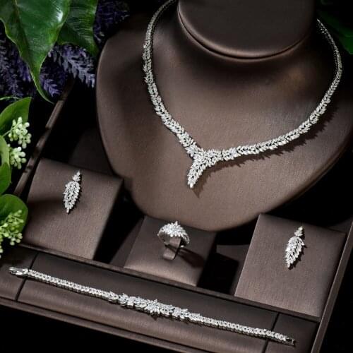 HIBRIDE Gold Color Unique Design Leaf Shape Women Bridal Jewelry Set Dress Necklace Earring Jewelry Set For Party Gits N-1400