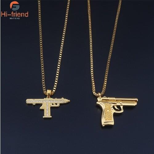 INS Creativity Hot Trends Golden Gun Necklace Golden Gun Shape Pendant Necklace for Men Hip Hop Punk Decorative Jewelry