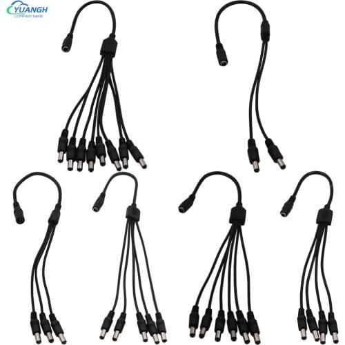 12V DC Power Splitter Plug Cable 1 Female to 2 3 4 5 6 8 Male CCTV Camera Cable Accessories For Power Supply Adapter 2.1*5.5mm