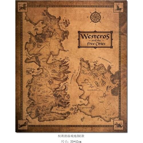 A Storm of Swords Westeros Map Retro Kraft Paper Poster Interior Bar Cafe Decorative Painting Wall Sticker 42X36cm