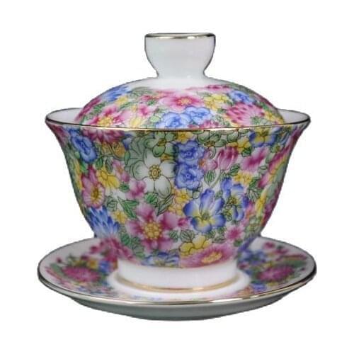 Chinese old porcelain Gold-painted Kaleidoscope Covered Bowl Chinese Tea Bowl