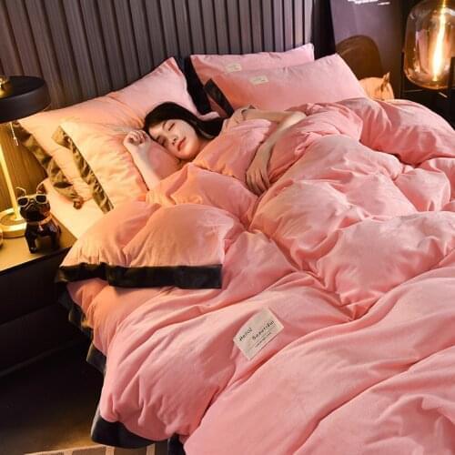 4PCS Bedding Sets Quilt Cover Bed sheet Pillow Cover Pink/black/red Comforter Thickened Pure Color Down Feather Duvet 2020 NEW