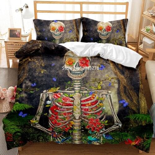 Skeleton Rose Flame Bedding Set Bed Fashion Bedding Cover with Pillowcase Home Textile 2/3 Bedroom Decor Deluxe Full Size
