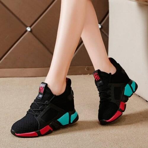 2020 Summer New Women casual shoes fashion breathable lightweight Walking mesh lace up 7cm hidden heel shoes sneakers women