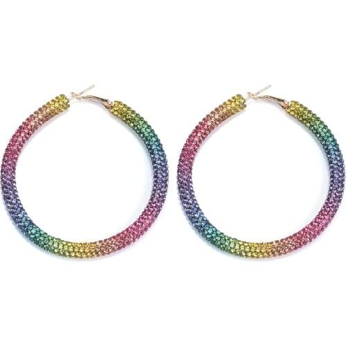 Fashion Jewelry Accessories Women Earrings 5 Colors Alloy Rhinestone Big Circle Hoop Earrings 2021Trend