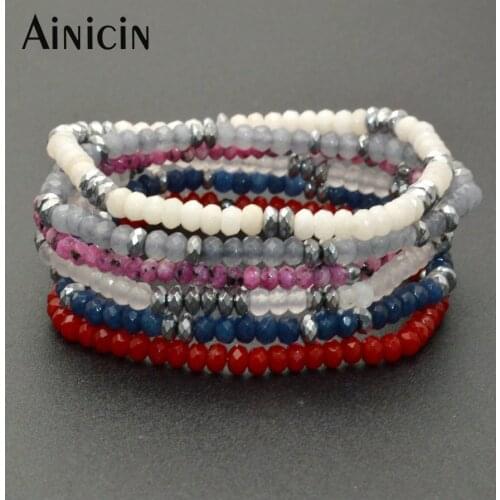 Natural Gem Stone 4~5mm Faceted Roundel Shape Beads Elastic Thread Bracelets Fashion Women Party Jewelry 12pcs/lot