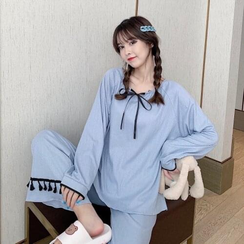 2021 Autumn Long Sleeve Cotton Sweet Bow Princess Pajama Sets for Women Sleepwear Suit Pyjama Homewear Pijama Mujer Home Clothes