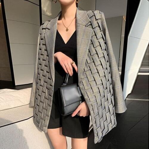 Autumn women suit spring women blazer coat new design three-dimensional lattice suit top hand crimping medium and long suit coat