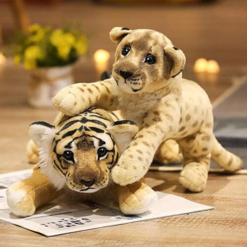 39/48/58cm Lovely Simulation Lion Tiger Leopard Plush Toys Kawaii Stuffed Soft Real Like Animal Dolls Child Kids Decor Gifts