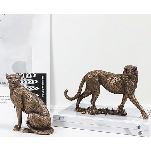 African Leopard Resin Statue Home Sculpture Animal Model Desktop Ornaments Wine Cabinet Decor Leopard Decoration Art Collection