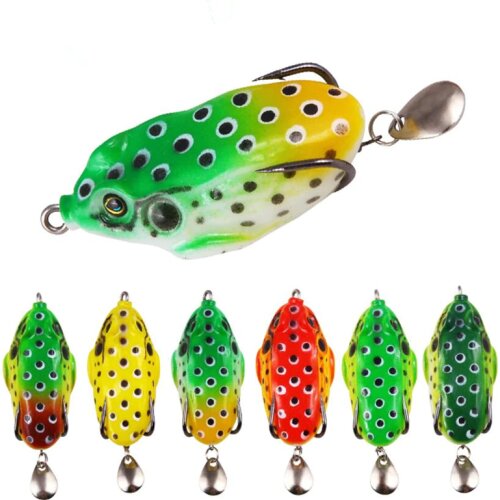 1PCS LURE Bait Poisonous Toad Soft Frog Skin Modified Double Hook Sequined Thunder Frog 8cm 13g Box Packing 3D Eyes