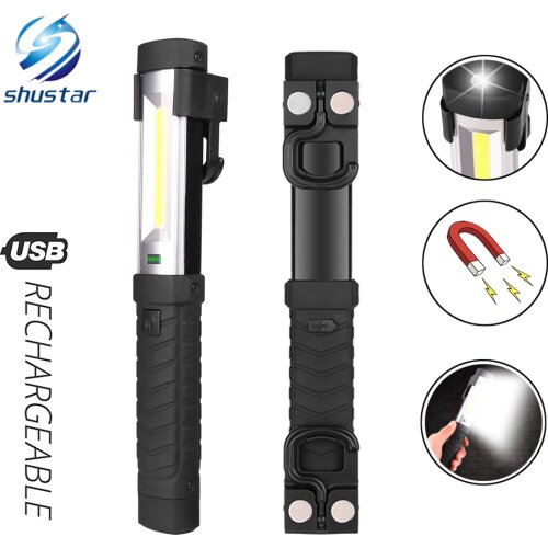USB Rechargeable COB work light Glare LED Flashlight With a powerful magnet and Hook Suitable for camping, maintenance,etc