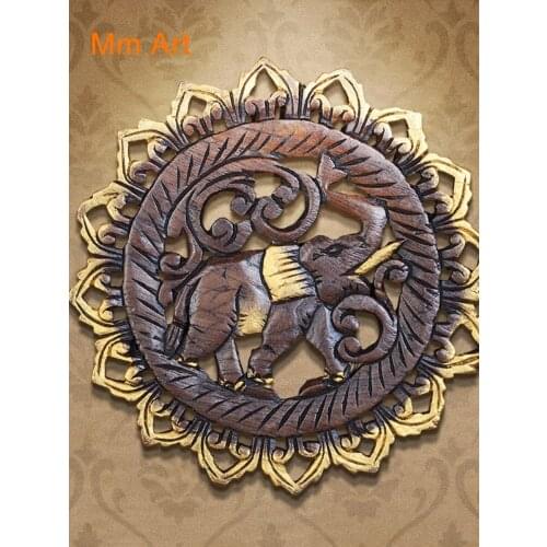 Retro Chinese Decoration Hanging Painting Solid Wood Carving Craft Thai Wood Carving Elephant Pendant