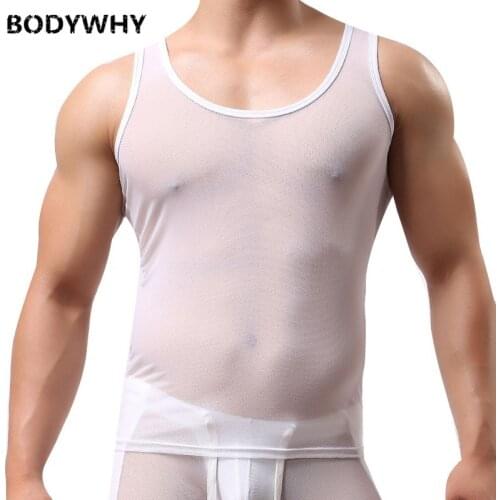 Mesh Transparent Vest Sleeveless Vest Slim Sexy Home Mens Underwear Shirt Mens Clothes