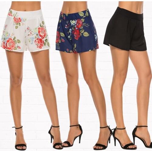 Shorts Women Casual Plus Size Print High Waist Pleated Stretch Wide Leg Shorts Spodenki Pantalones Cortos Short Feminino