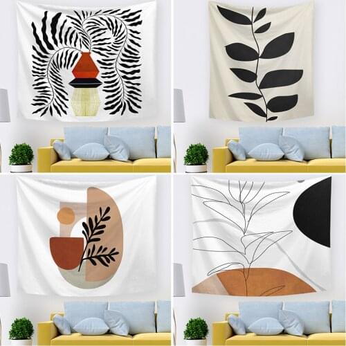 Cilected Nordic Art Tapestry Aesthetic Living Room Bedroom Decor Green Plant Wall Hanging Tapiz Floral Mural Cartoon Leaves