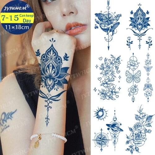 Hand Lasting Waterproof Temporary Tattoo for Women Juice Henna Fake Tattoo Sticker Snake Butterfly Body Art Arm Leg Ink Stickers