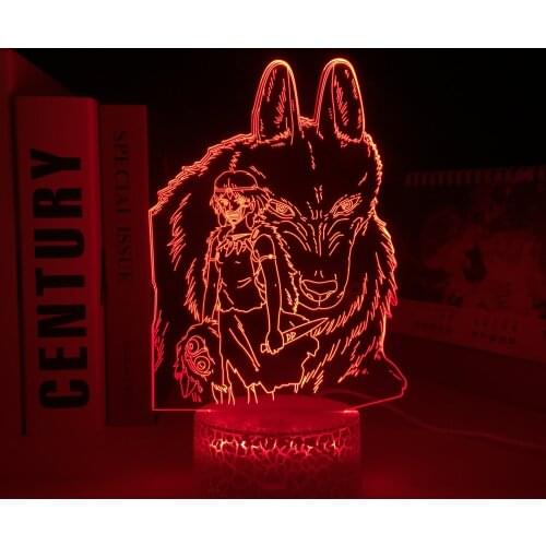 Anime Princess Mononoke 3D LED Light White Base for Kids Bedroom Decor Night Light Manga Brithday Gift Room Desk 3D Lamp