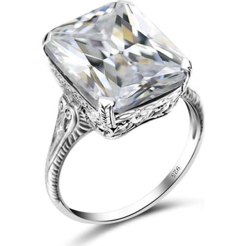 Szjinao Real 925 Sterling Silver Women Rings VVS Clear Diamond Ring Big Rectangle Shape Handmade Silver 925 Jewelry Wedding Gift