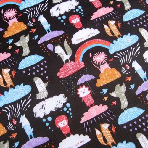 140cmx50cm PVC coated waterproof fabric - Cartoon - Squirrel / Lion / Monkey /Fox- black