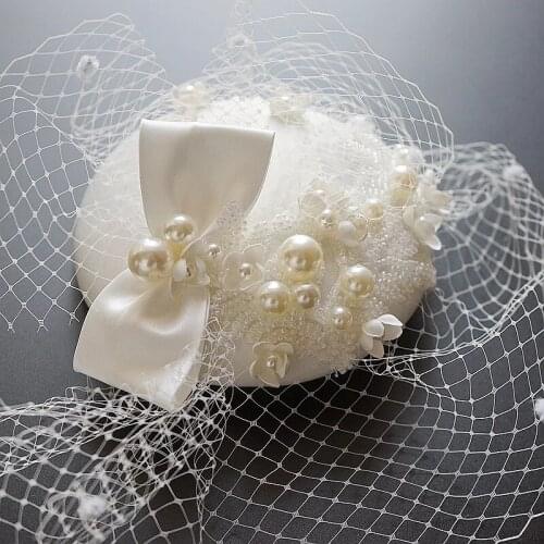 Pearl Bridal Headpiece Handmade Bride Veil Flower Beaded Fascinator Wedding Fedora Chic Beret Charming Bridal Hair Accessories