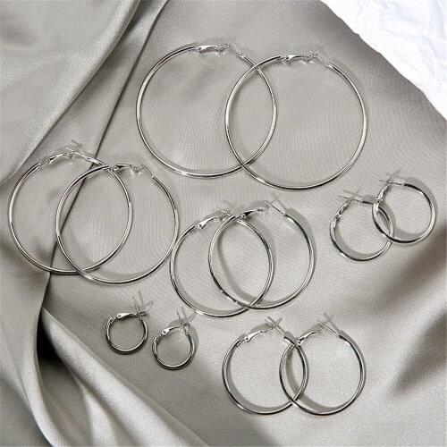 Women Big Circle Metal Hoop Earrings Fashion Ear Loop Smooth Rings Round Small Earrings Stainless Steel Famale Jewelry Wholesale