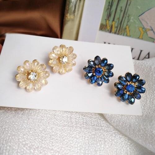 S925 needle Fuper Fairy Glass Earrings 2020 New Crystal Stud Earrings For Women Jewelry Cream Blue Flower Earrings Gifts