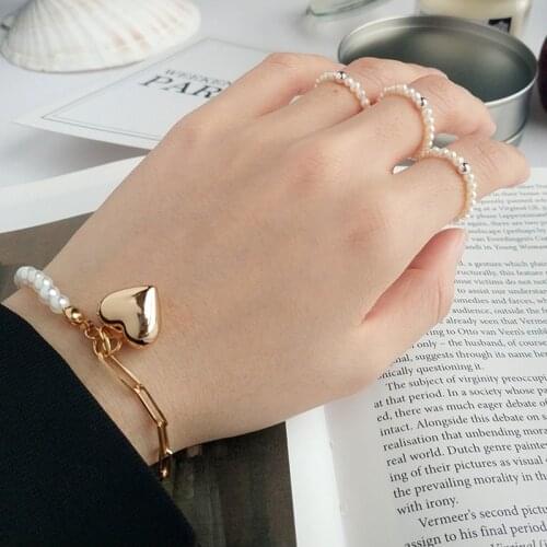 Silvology 925 Sterling Silver Pearl Heart Bracelets Asymmetry Wide Chain Temperament Bracelets for Women Luxury Jewelry Designer