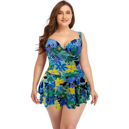 2020 New Large-size Swimwear Skirt-style Solid-color Skin-friendly Fabric Swimwear Women Cross-border One Piece Swimsuit