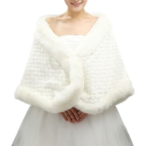 Hot Sale Warm Faux Fur Women Wedding Jackets White Ivory Thick Female Wedding Accessories Bridal Wraps Shawls