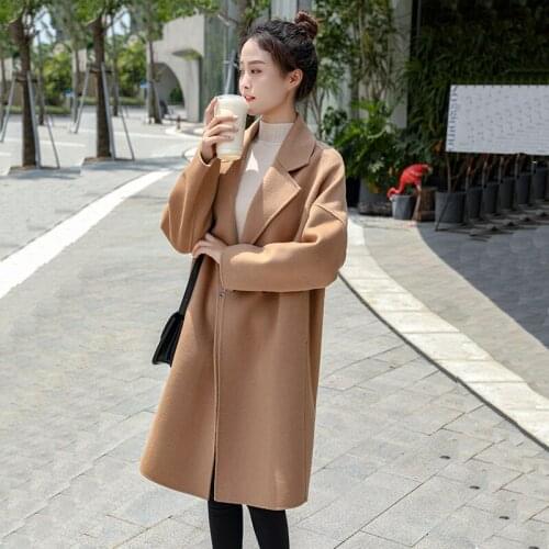 100% Wool Coat Women Elegant Autumn Double-sided Woolen Jacket Famale Midi Black Overcoat Womans Outerwear Veste Femme SQQ250