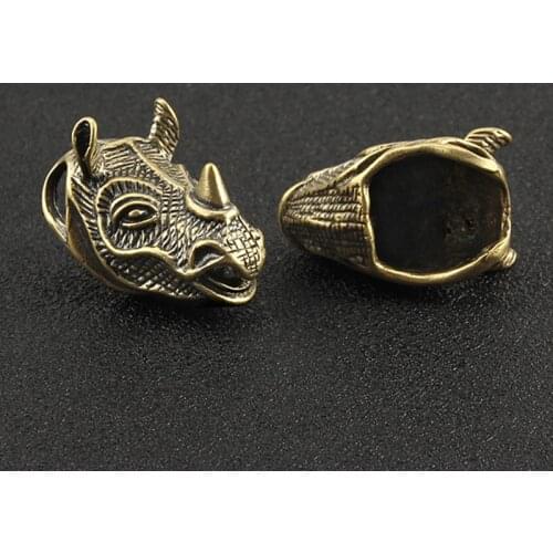 1pcs Vintage Rhino Brass Keychin Pendant Rhino Head Key Ring Outdoor Camping Small Accessories